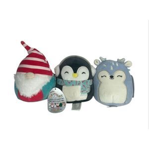 Squishmallows Mini Holiday Plush Lot of 3 Farryn Fawn Penguin Gnome 5” New